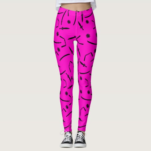 Cool Schwarz und Rosa Ninja-Schwert und Sternmuste Leggings (Vorderseite)