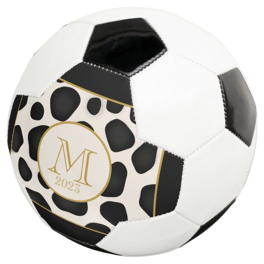 Cool Schwarz & Weiß & Gold 2023 Monogramm Fußball (Dreiviertel)