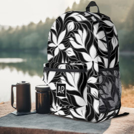 Cool Schwarz-weiß Modernes Blumenmuster Mit Monogr Bedruckter Rucksack