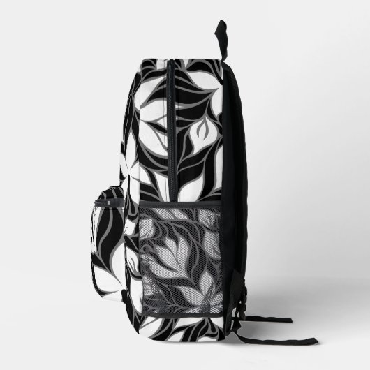 Cool Schwarz-weiß Modernes Blumenmuster Mit Monogr Bedruckter Rucksack (Rechts)