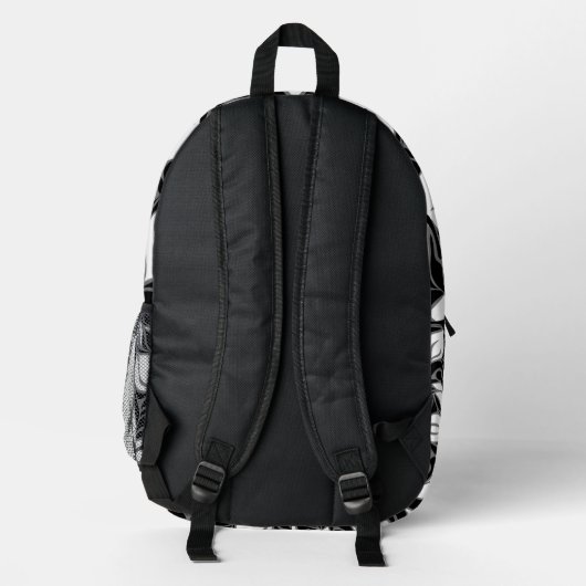 Cool Schwarz-weiß Modernes Blumenmuster Mit Monogr Bedruckter Rucksack (Rückseite)