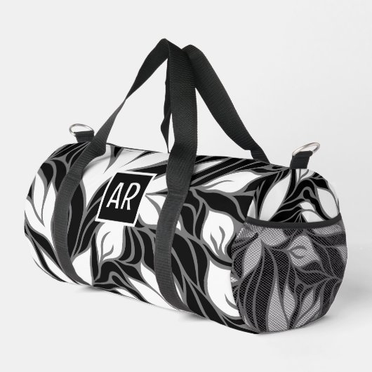 Cool Schwarz-Weiß-Muster-Monogramm Duffle Bag (Rechte Ecke)