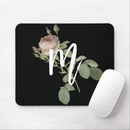 Cool Schwarzweiß Initial mit Rose Minimalistisch Mousepad