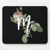 Cool Schwarzweiß Initial mit Rose Minimalistisch Mousepad (Vorne)