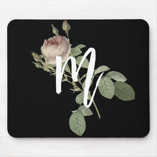 Cool Schwarzweiß Initial mit Rose Minimalistisch Mousepad (Vorne)