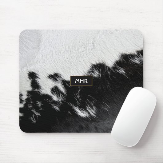 Cool Schwarzweiß-Monogramm-Cowhid Mousepad (Mit Mouse)