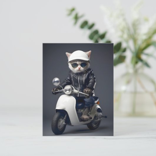 Cool Scooter Kitty gratuliert Postkarte (Stehend Vorderseite)