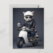 Cool Scooter Kitty gratuliert Postkarte (Vorne/Hinten)