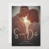 Cool Script Sophisticated Fake Golden Trendy Photo Save The Date (Vorderseite)
