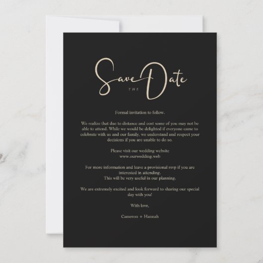 Cool Script Sophisticated Fake Golden Trendy Photo Save The Date (Rückseite)