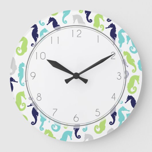 Cool Sea Horses Pattern Große Wanduhr (Vorderseite)