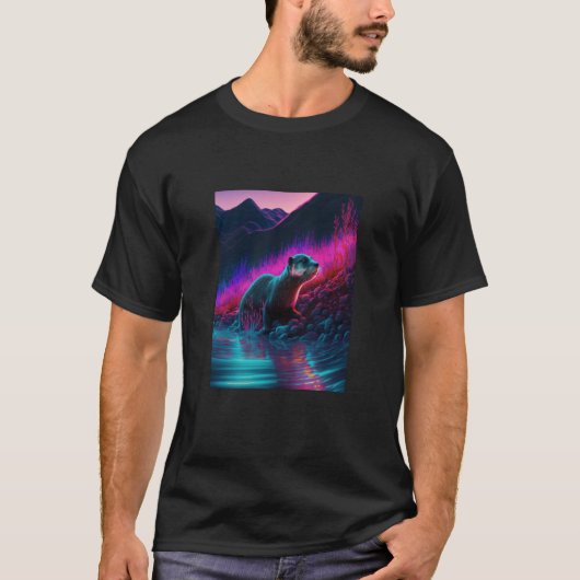 Cool Sea Otter Synthwave Wandering Otter 3 T-Shirt (Vorderseite)
