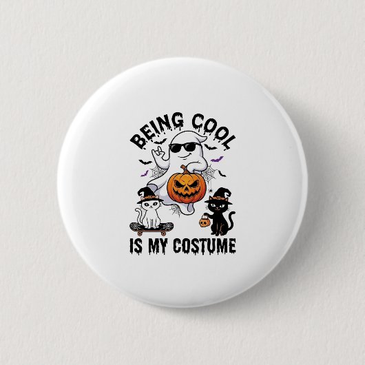 Cool Sein Ist Kostüm Halloween Geist Kürbis Katze_ Button (Vorderseite)