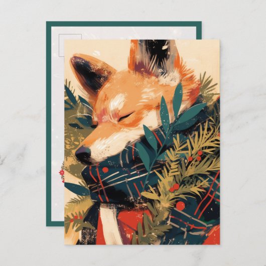 Cool Shiba Inu in Christmas Winter Postkarte (Vorne/Hinten)