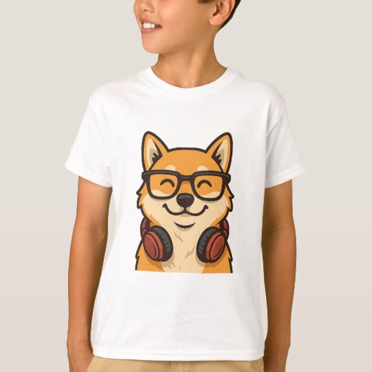 Cool Shiba Inu with Glasses & Headphones — Fun Dog T-Shirt (Vorderseite)