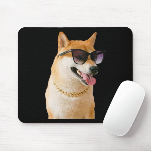 Cool Shiba Inu With Sungles And Gold Chain Sticker Mousepad (Mit Mouse)
