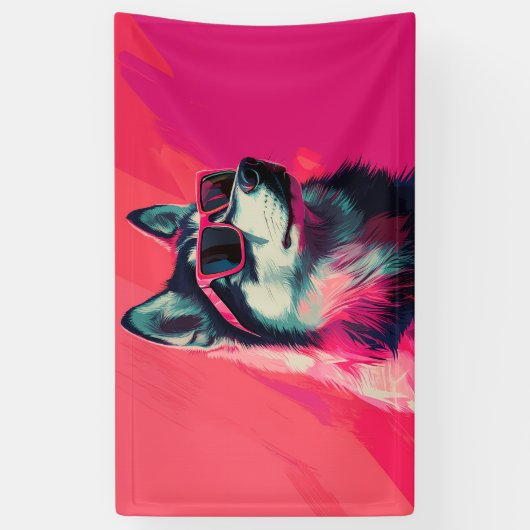 Cool Siberian Husky dog with sunglasses Banner (Vertikal)