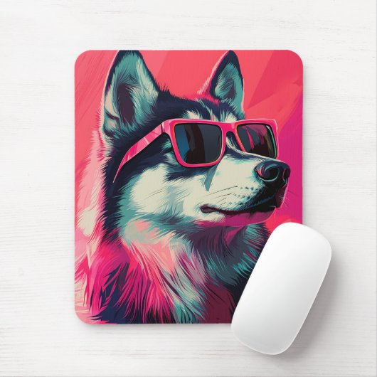 Cool Siberian Husky dog with sunglasses Mousepad (Mit Mouse)