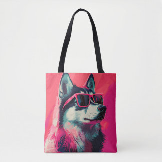 Cool Siberian Husky dog with sunglasses Tasche