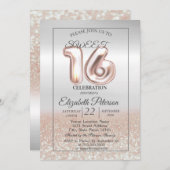 Cool Silver Rose Gold Bokeh Sweet 16 Party Einladung (Vorne/Hinten)