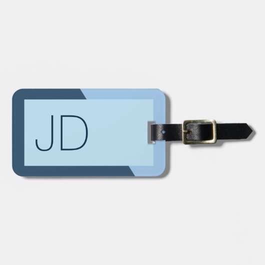 Cool Simple Blue Geometric Monogram Gepäckanhänger (Vorderseite horizontal)