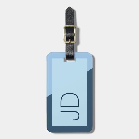 Cool Simple Blue Geometric Monogram Gepäckanhänger (Vorderseite vertikal)