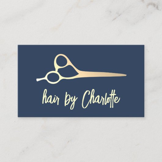 Cool Simple Blue Imitate Gold Scissors Haarbylist Visitenkarte (Vorderseite)