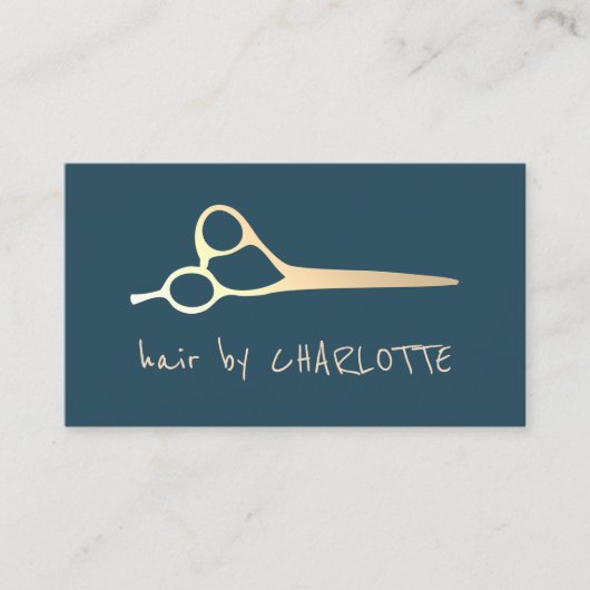 Cool Simple Blue Imitate Gold Scissors Haarbylist Visitenkarte (Vorderseite)