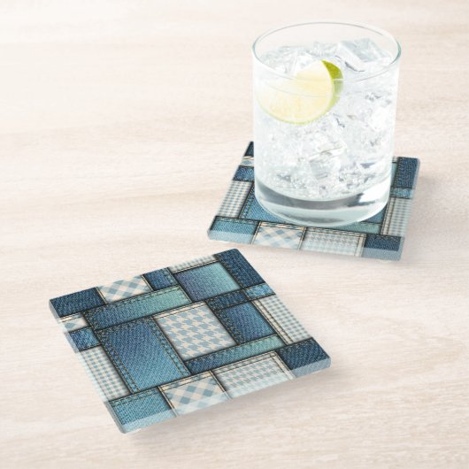 Cool Simulated Blue Denim Fabric Glasuntersetzer (Schrägansicht)