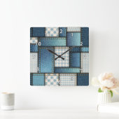 Cool Simulated Blue Denim Fabric Quadratische Wanduhr (Zuhause)