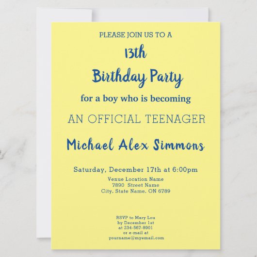 Cool sind Sie 13 Offizielle Teenagerjunge Geburtst Einladung (Rückseite)