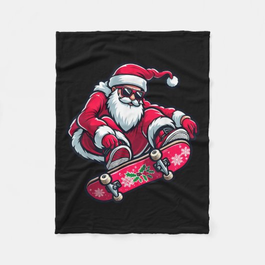 Cool Skateboarding Santa Claus Christmas Pajama Ki Fleecedecke (Vorderseite)