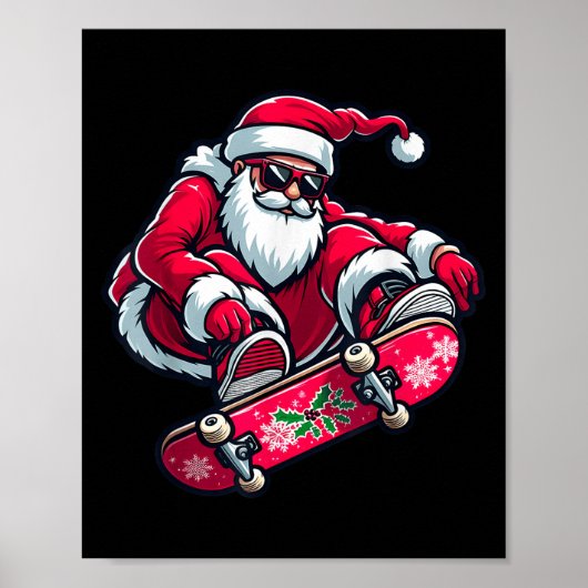 Cool Skateboarding Santa Claus Christmas Pajama Ki Poster (Vorne)