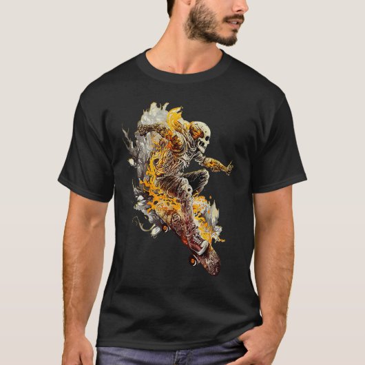 Cool Skateboarding Skeleton with Flames Fun Skateb T-Shirt (Vorderseite)