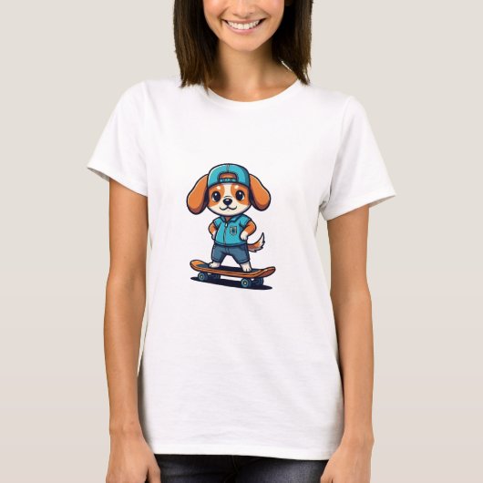 Cool Skater Puppy Illustration T-Shirt (Vorderseite)