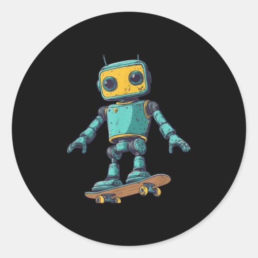 Cool Skating Robot With Skateboard Costume  Runder Aufkleber (Vorderseite)