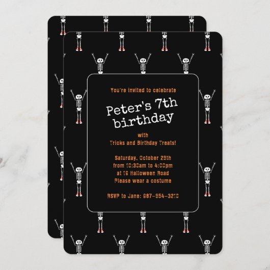 Cool Skeleton Halloween Birthday Party Einladung (Vorne/Hinten)