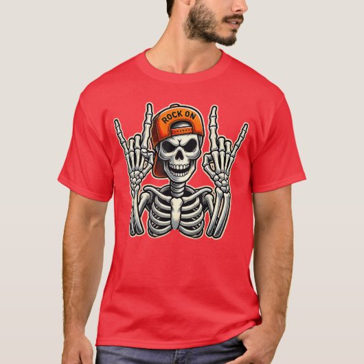 Cool Skeleton Rocker Skater Cap Halloween Punk Roc T-Shirt (Vorderseite)