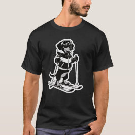 Cool Ski Dog Black and White Cartoon T-Shirt