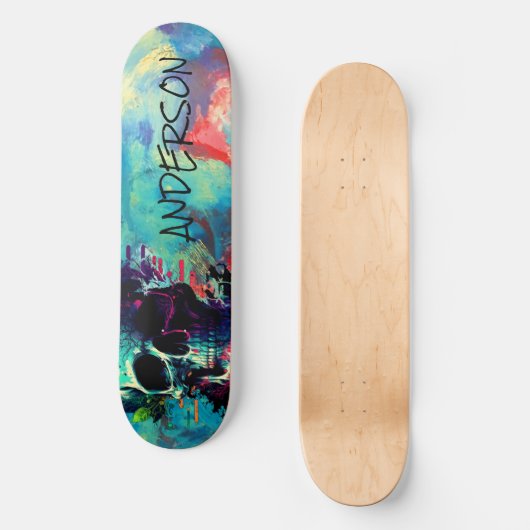Cool Skull Blau Personalisiert Skateboard (Vorderseite)