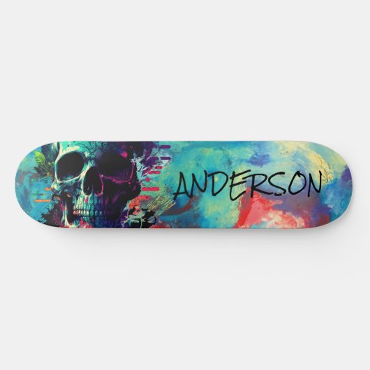 Cool Skull Blau Personalisiert Skateboard (Horizontal)