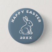 Cool Slate Blue White Happy Oaster Bunny Rabbit Button (Vorderseite)