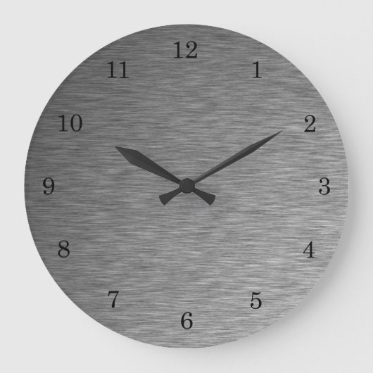 Cool & Sleek Metallic Brushed Silver Clock Große Wanduhr (Vorderseite)
