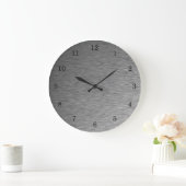 Cool & Sleek Metallic Brushed Silver Clock Große Wanduhr (Zuhause)