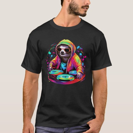 Cool Sloth DJ Neon  T-Shirt (Vorderseite)
