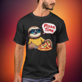 Cool Sloth Eating Pizza with Speech Bubble Pizza T-Shirt
