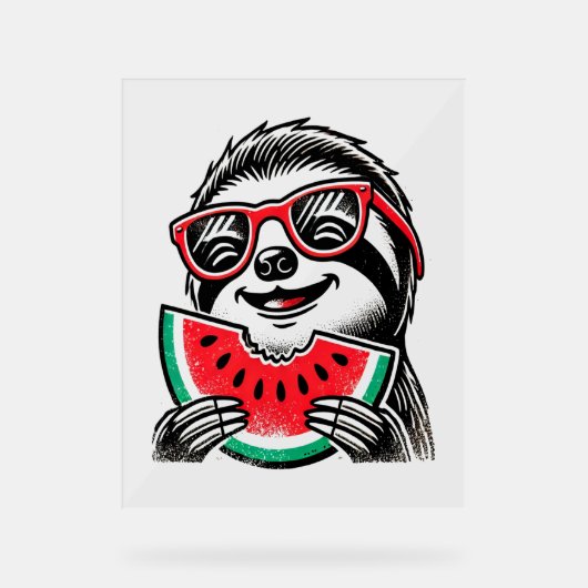 Cool Sloth Eating Watermelon Acrylschild (Vorderseite)