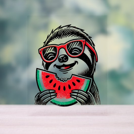 Cool Sloth Eating Watermelon Acrylschild (Neutral)