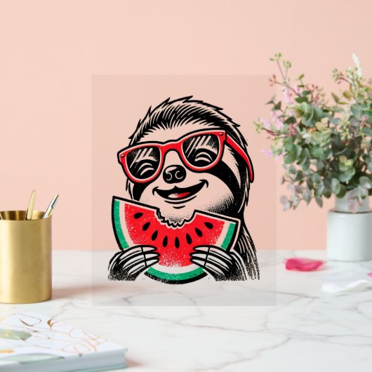 Cool Sloth Eating Watermelon Acrylschild (Hochzeit)