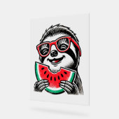 Cool Sloth Eating Watermelon Acrylschild (Winkel)